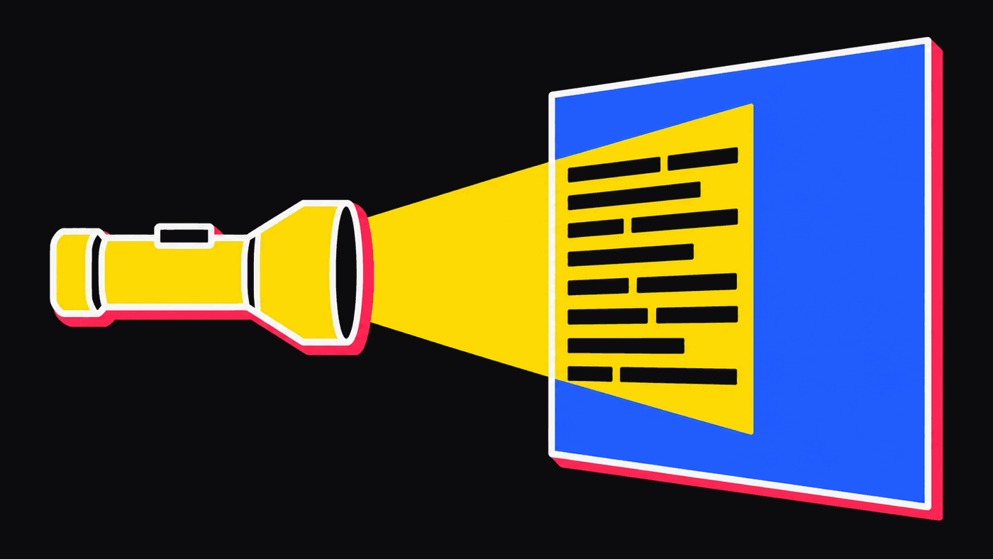 A torch shines onto a blue panel, and inside the beam, rows of hidden writing become visible.